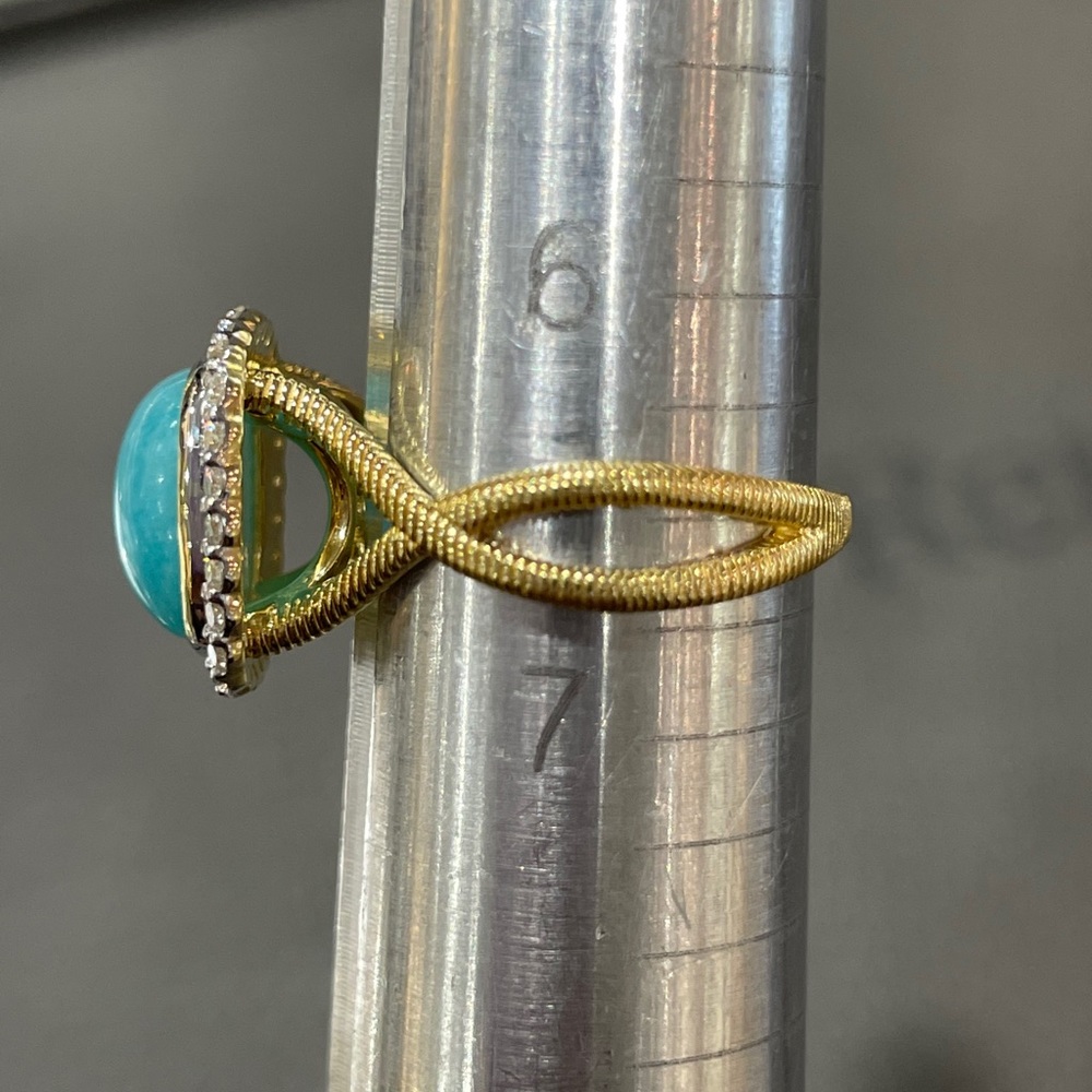 BN• Sloane Street 18kt YG Amazonite & Diamond Ring - Picture 7 of 7